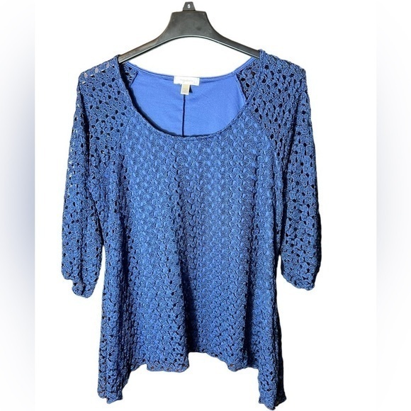 Women’s Dress Barn Open Knit Shark-bite Tunic Blue‎ Size 1X - Picture 1 of 5